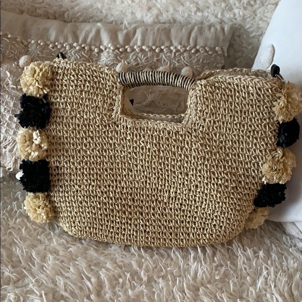 Rattan Pom pom clutch